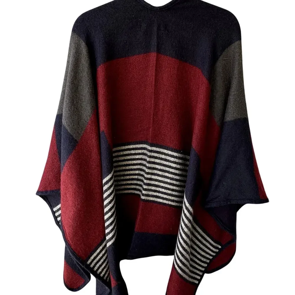 NWT Marc New York O/S Sweater Poncho w/ Metal Clasp Plaid Fall Cozecore Preppy